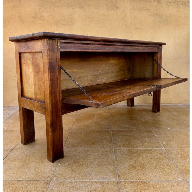 1920s Spanish Rustic Chestnut Drop-Front Storage Chest, Early 20th Century For Sale - Image 5 of 11