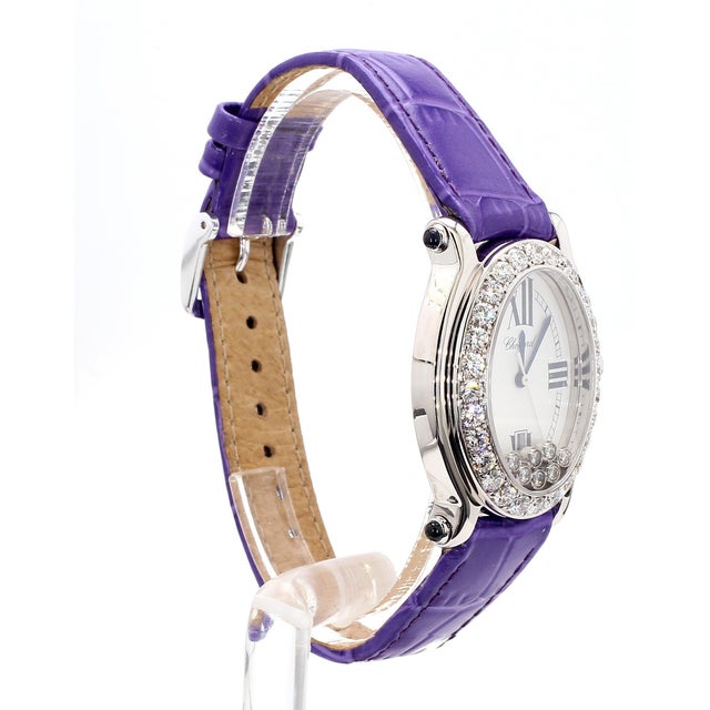 Chopard Happy Sport Floating Diamond & Diamond Bezel Purple Leather Strap Watch For Sale - Image 10 of 14