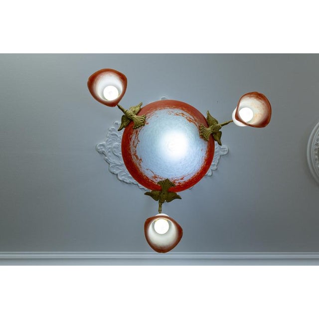 Empire French Red and White Glass and Bronze Chandelier, 1925 For Sale - Image 9 of 18