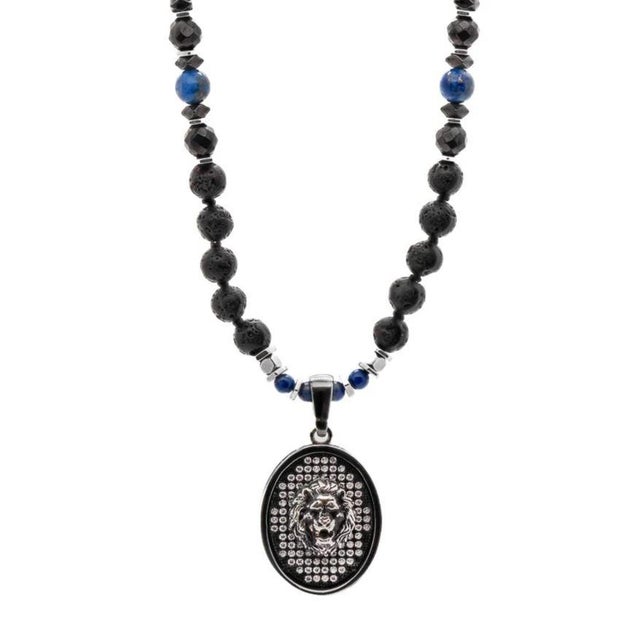 Powerful Silver Black Lion Men Beaded Necklace For Sale - Image 14 of 14