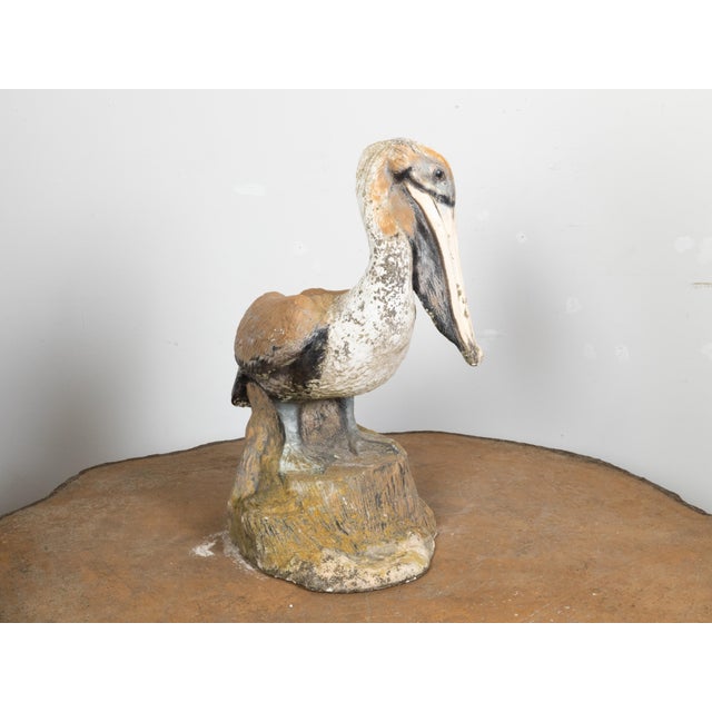 Midcentury Painted Concrete Pelican Sculpture on Base with Distressed Patina For Sale - Image 9 of 12