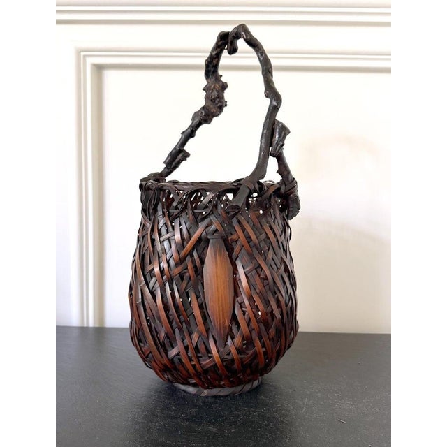 Mid-Century Modern Antique Japanese Bamboo Basket Ikebana Mingei Style For Sale - Image 3 of 18