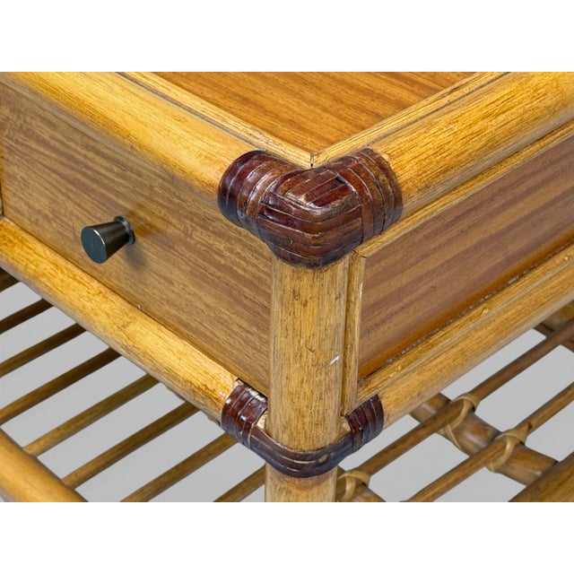 Wood Kenneth Bergenblad, Nightstands, Bamboo, Rattan, Brass, Sweden, 1970s For Sale - Image 7 of 11