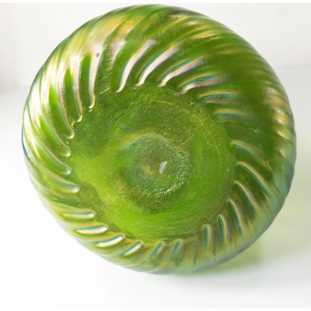19th Century Bohemian Iridescent Green Art Glass Vase Probably Kralik or Loetz For Sale - Image 9 of 11