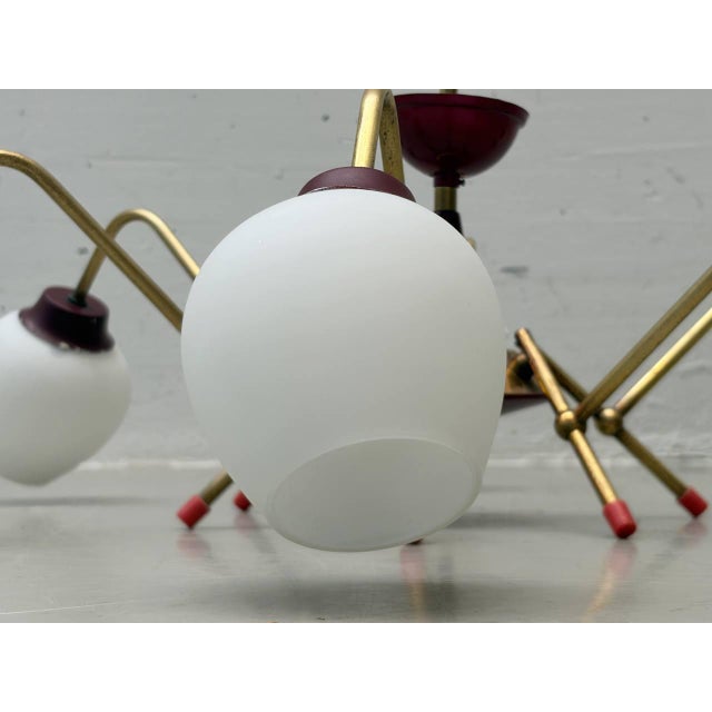 Sputnik Ceiling Light with Brass Frame and Opal Glass, 1950s For Sale - Image 5 of 13