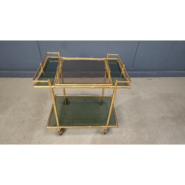 Vintage Brass Faux Bamboo Serving Cart, 1960s, in Very Good conditions. Designed 1960 to 1969