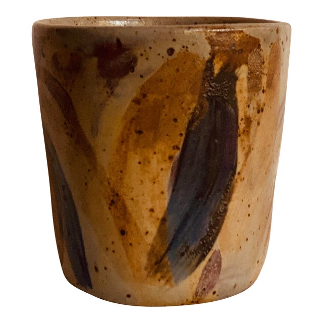 Hand-Painted Stoneware Vessel With Copper Glaze For Sale