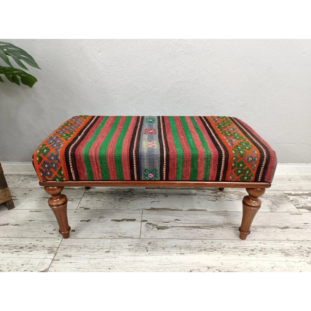Bohemian Kilim Upholstered Padded Piano Bench For Sale - Image 9 of 9