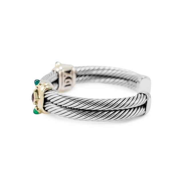 Modern David Yurman Silver 14k Yellow Gold Double Cable Renaissance Cuff Bracelet For Sale - Image 3 of 8