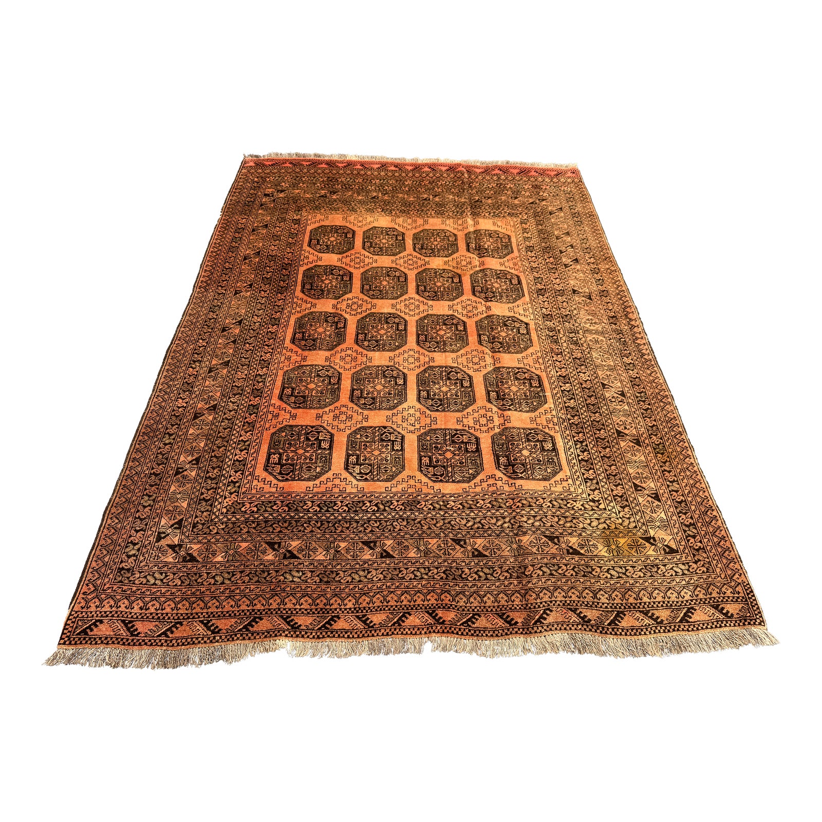 Vintage Turkmen Bukhara Hand-Knotted Rug Traditional Gul Motifs, Warm ...