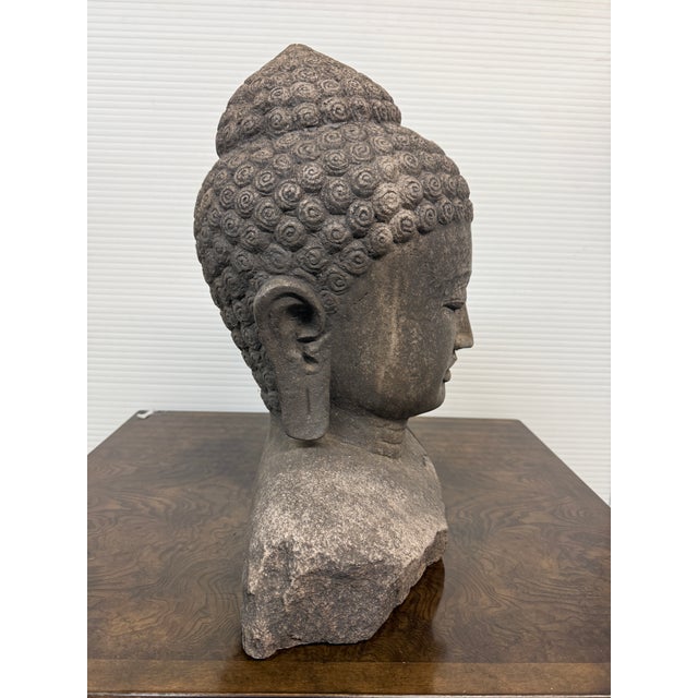 Indonesian Hand Carved Lava Stone Buddha Bust For Sale - Image 11 of 12
