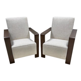 Italian Style Lounge Chair With Walnut-Finish Wooden Arms For Sale