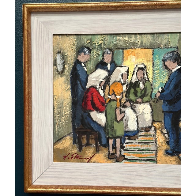 Original swedish oil on canvas – “gathering” by h. Strand – signed – vintage & framed – 45 × 37 cm (17.7" × 14.6") incl....