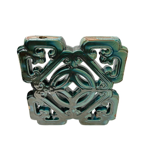 Chinese Ru-Yi Coin Dark Green Mix Glaze Wall Floor Clay Tile For Sale In San Francisco - Image 6 of 13