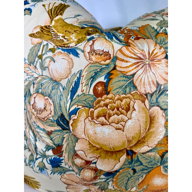 Custom pair of 22" pillows covered in "Pennsbury Manor" chinz fabric. These pillows are self welted, have tapered corners...