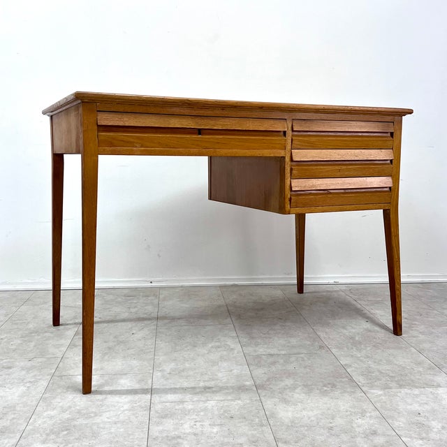 Pinstriped Blonde Oak Desk, 1950s For Sale - Image 6 of 6