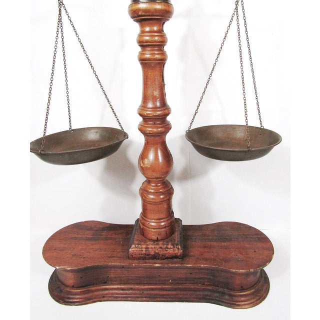 Brown A Sculptural Brass Balance Scale on a Warm Wood Base—instant Library-Worthy Drama. For Sale - Image 8 of 10