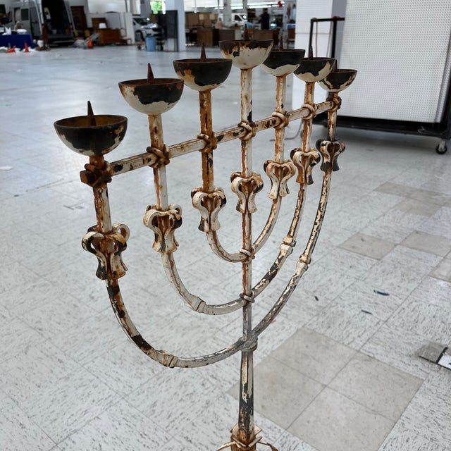 Neoclassical 18th Century Iron Menorah/Candle Holder For Sale - Image 3 of 5