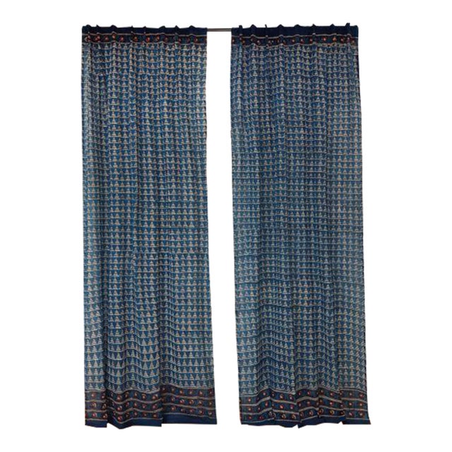 Delta 45" X 96" Indigo/Brick Red Curtain For Sale