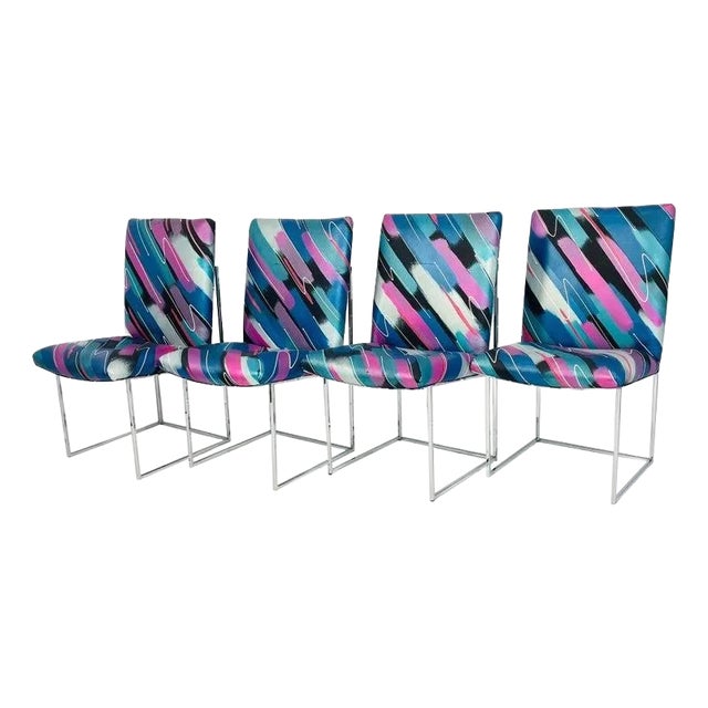 Set of 4 Chrome "Thin Line" Dining Chairs by Milo Baughman for Thayer Coggin For Sale