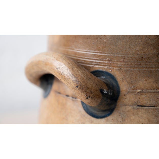 Jonathan Fenton Stoneware Jar, j.f. Cartouche & Cobalt Flower, Boston, c.1795 For Sale - Image 11 of 18