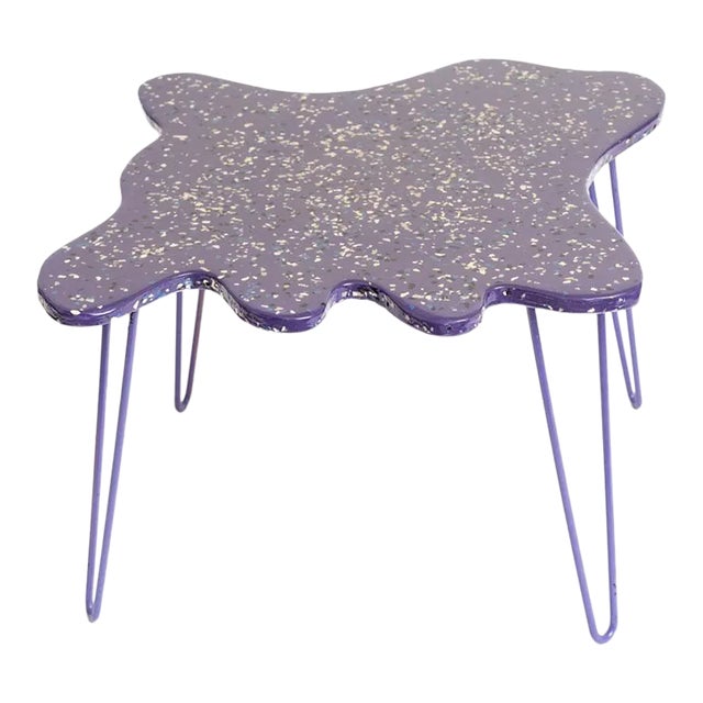 2020 Abstract, Purple, Acrylic Paint With Chips, Epoxy Resin, Wood Base Amoeba Table by Bohdan For Sale