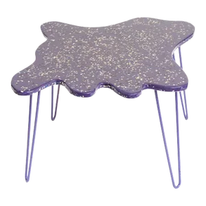 2020 Abstract, Purple, Acrylic Paint With Chips, Epoxy Resin, Wood Base Amoeba Table by Bohdan