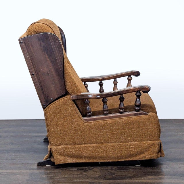 1990s Vintage Mid-Century Platform Rocker Recliner With Wood Spindle Arms For Sale - Image 5 of 9