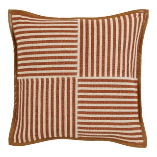 Kora Striped Terracotta Cotton Jute Throw Pillow For Sale