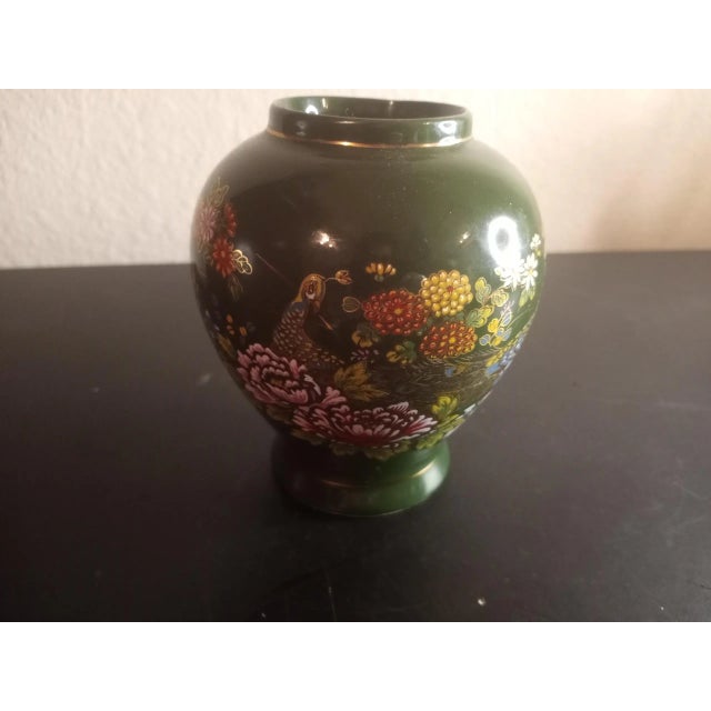 Japanese Japanese Emerald Green Moriage Round Bud Vase For Sale - Image 3 of 6
