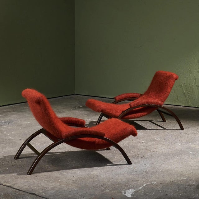Wood Sculptural Reclining Lounge Chairs in Pierre Frey Yeti Fabric, Italy, Set of 2 For Sale - Image 7 of 14