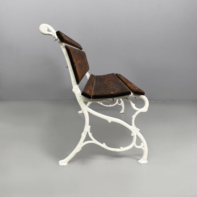 Italian Art Deco Wooden and White Cast Iron Bench, 1930s For Sale - Image 3 of 18