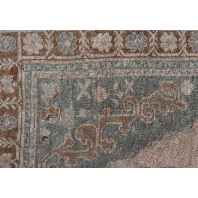 Mid Century Turkish Oushak Rug in Wool With Sub-Geometric Etched Medallion Design For Sale - Image 10 of 13