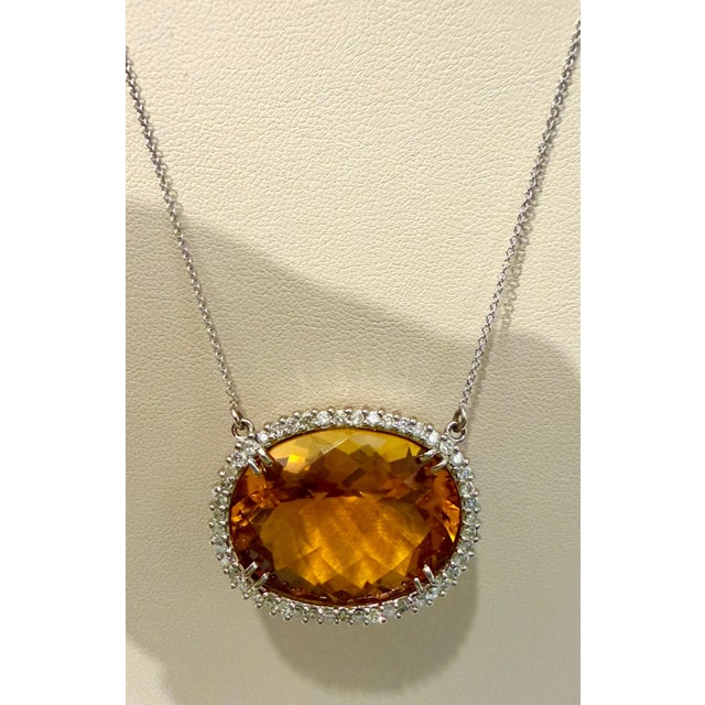 2020s Natural 48 Carat Oval Citrine & Diamond Pendant 14 Karat White Gold Necklace For Sale - Image 5 of 8