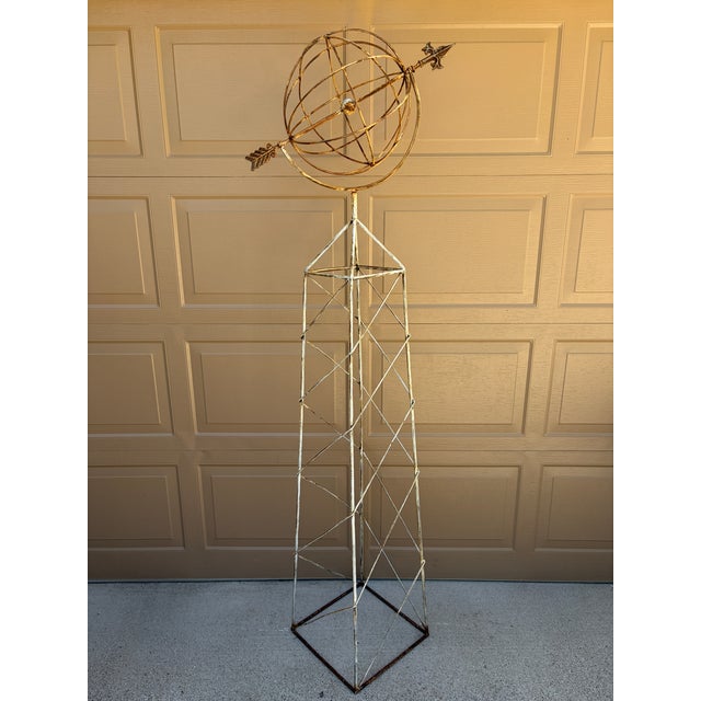 Late 20th Century Large Classical White Iron Armillary Sphere Garden Sculpture on Stand For Sale - Image 13 of 14