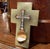Late 19th Century 19th Century French Brass & Champleve Cross With Holy Water Font on Green Marble For Sale - Image 5 of 7