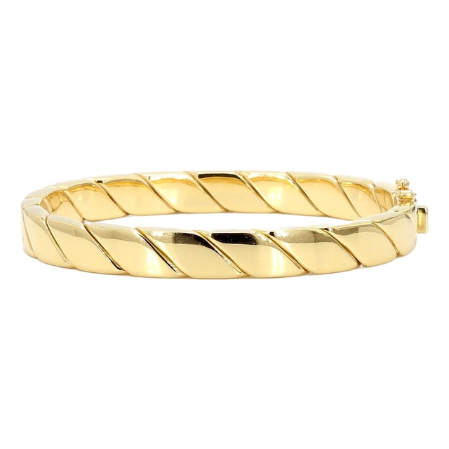 Mid 20th Century Tiffany & Co. 18k Gold Twisted Rope Flat Hinged Bangle Bracelet For Sale