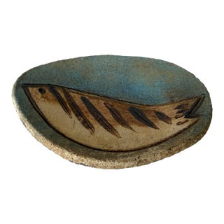 1980’s Vintage Handmade Organic Fish Motif Matte Glazed Studio Pottery Decorative Dish For Sale