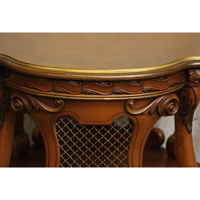 French Vintage French Carved Wood Metal Grids Side Table For Sale - Image 3 of 8