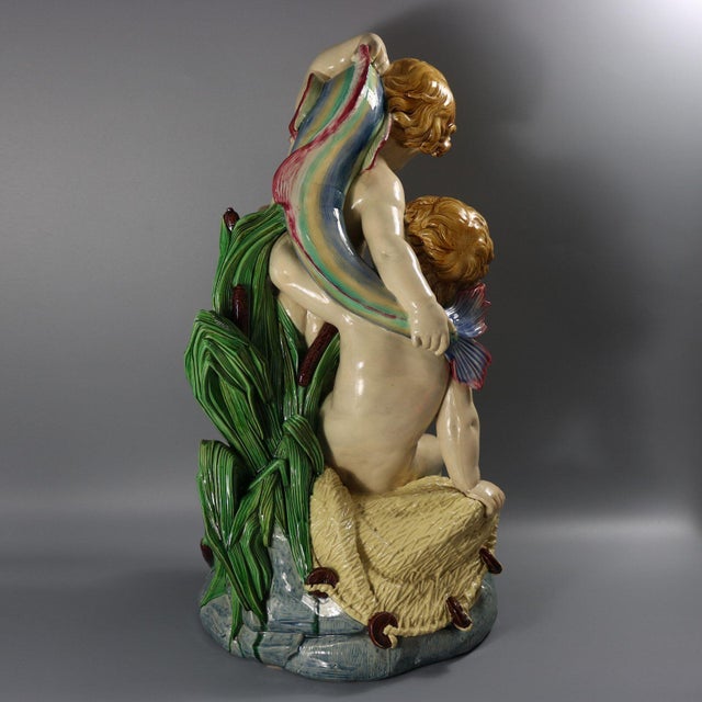 Monumental Minton Majolica Putti and Dolphin Fountain For Sale - Image 9 of 12