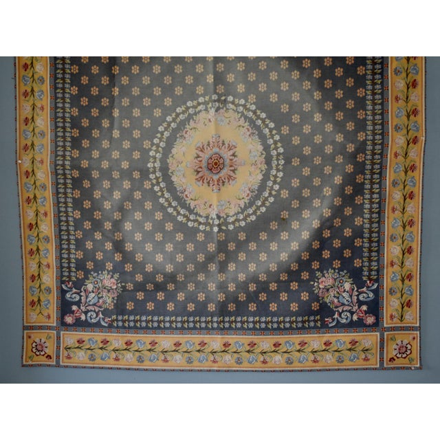 Flemish Tapestry Wall Hanging Aubusson Style Printed Cotton Floral Medallion 40s For Sale - Image 10 of 17
