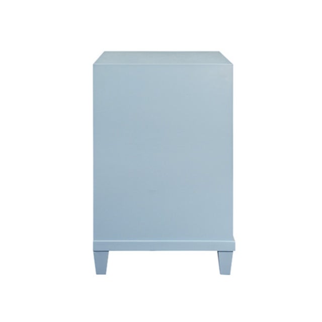 Worlds Away Matthew Izzo Home Novalie Light Blue Matte Lacquer Fluted Front Side Table With Antique Brass Drawer Pulls For Sale - Image 4 of 7