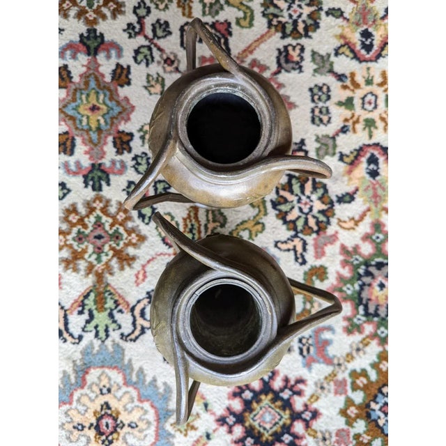 Metal Antique 1903 French Art Nouveau Vases, Blanche Poccard De Saintilau Signed Salon - Set of 2 For Sale - Image 7 of 11