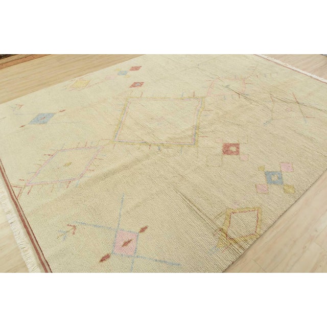 Contemporary Moroccan Rug 9'3'' X 12'1'' Ivory Wool Contemporary Hand-Knotted Carpet For Sale - Image 3 of 12