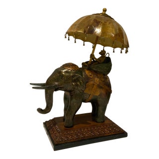 Maitland-Smith Patinated Bronze Elephant and Monkey Table Lamp For Sale