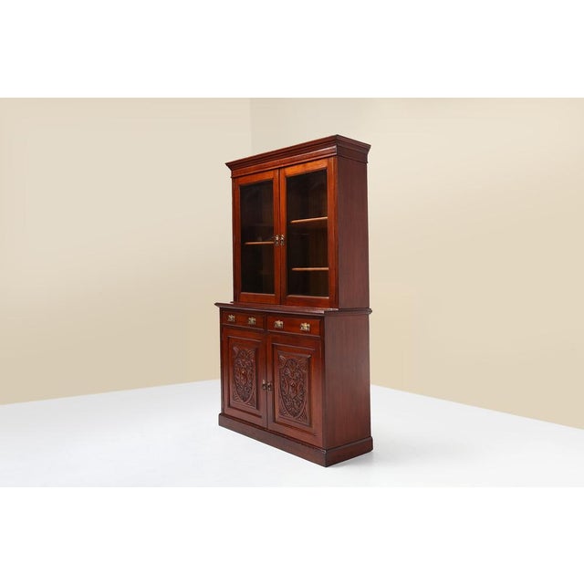 Art Nouveau Display Cabinet or Bookcase in Oak with Carvings and Glass Doors, 1890s For Sale - Image 11 of 17