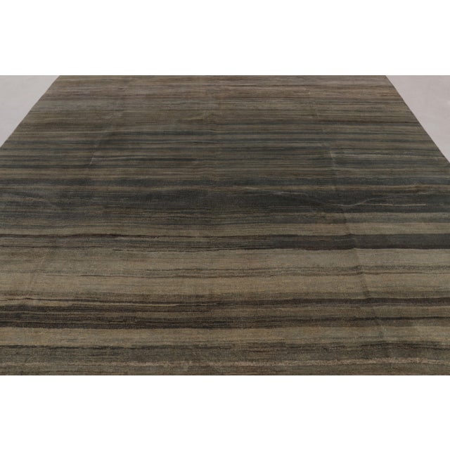 Rug & Kilim Rug & Kilim’s Modern Textural Rug, Rich Charcoal and Beige Tone-on-Tone Striae For Sale - Image 4 of 8