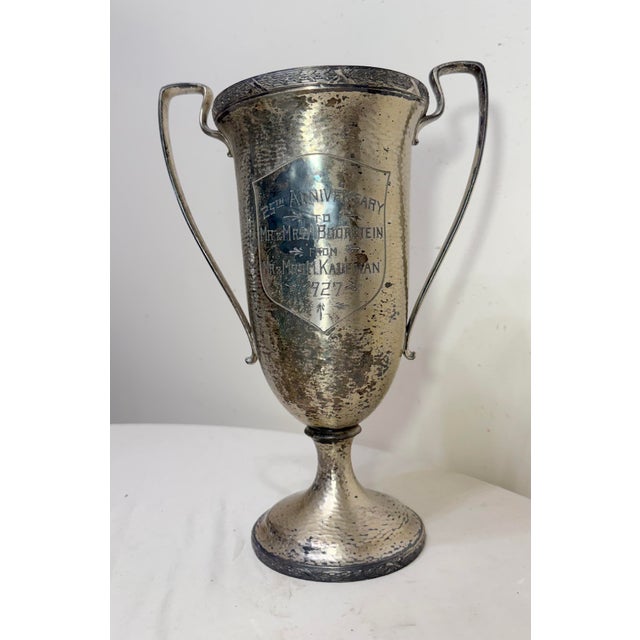 1920s Large Antique 1927 Silver Plate 25th Anniversary Presentation Trophy Award For Sale - Image 5 of 14