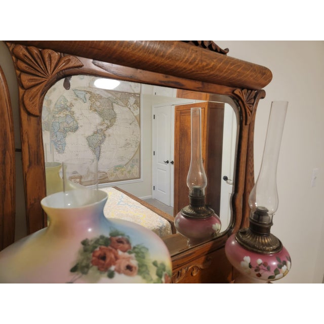 Antique Quarter-Sawn Tiger Oak Dresser With Original Beveled Mirror, C. 1900–1915 For Sale - Image 17 of 18
