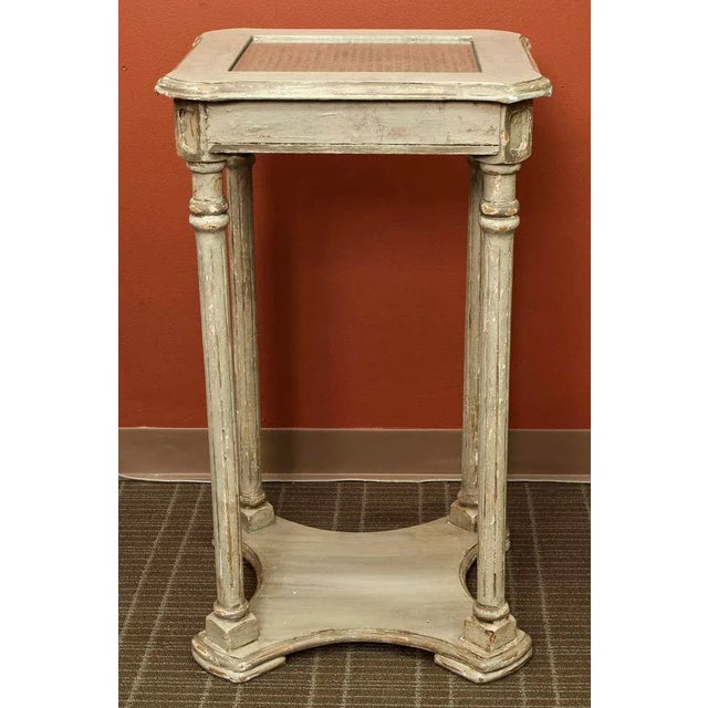 French Provincial French 2-Tier Painted Wood & Caned Side Table For Sale - Image 3 of 6